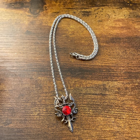 Dragon, Dagger, and  Red Crystal necklace - Picture 4 of 5